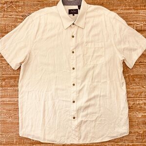 Nat Nast Shirt Mens Large White Silk Blend Short Sleeve Button Up Marlin Pattern